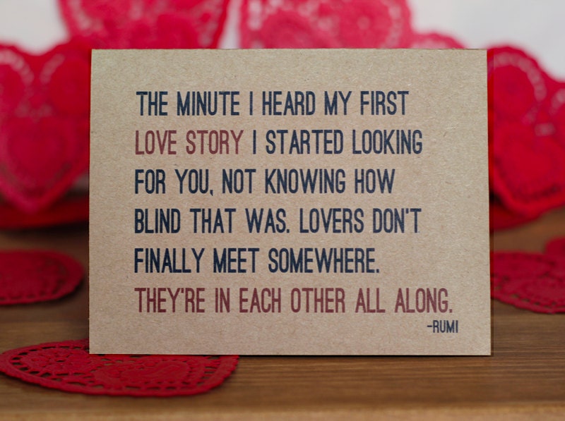 Lovers Card - Rumi Quote I Love You Card and Envelope