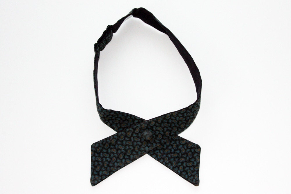 Black and Blue Paisley Continental Bow Tie