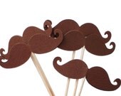 24 Brown Mustache Party Picks, Cupcake Toppers, Food Picks, Toothpicks, Drink Picks - No136
