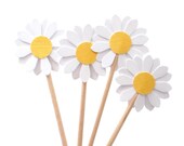 24 White Daisy Floral Party Picks, Toothpicks, Cupcake Toppers, Food Picks - No998