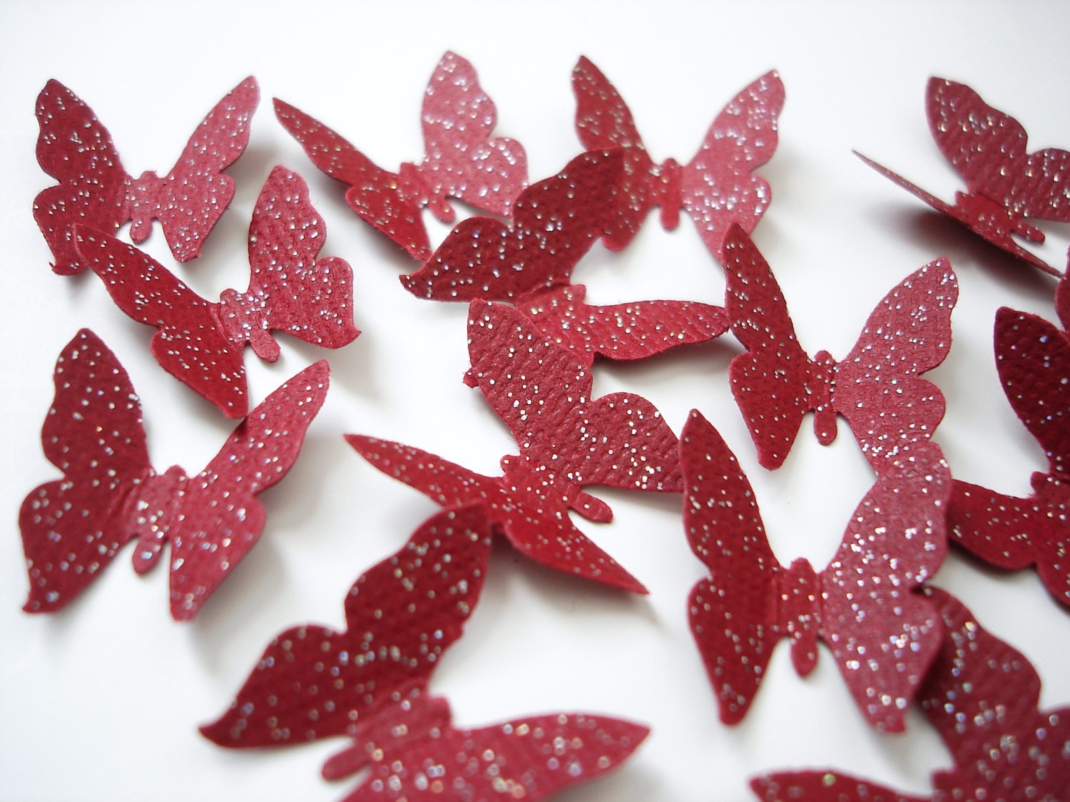 50 Small Glittered Red Royal Butterfly die cut punch confetti embellishments - No529