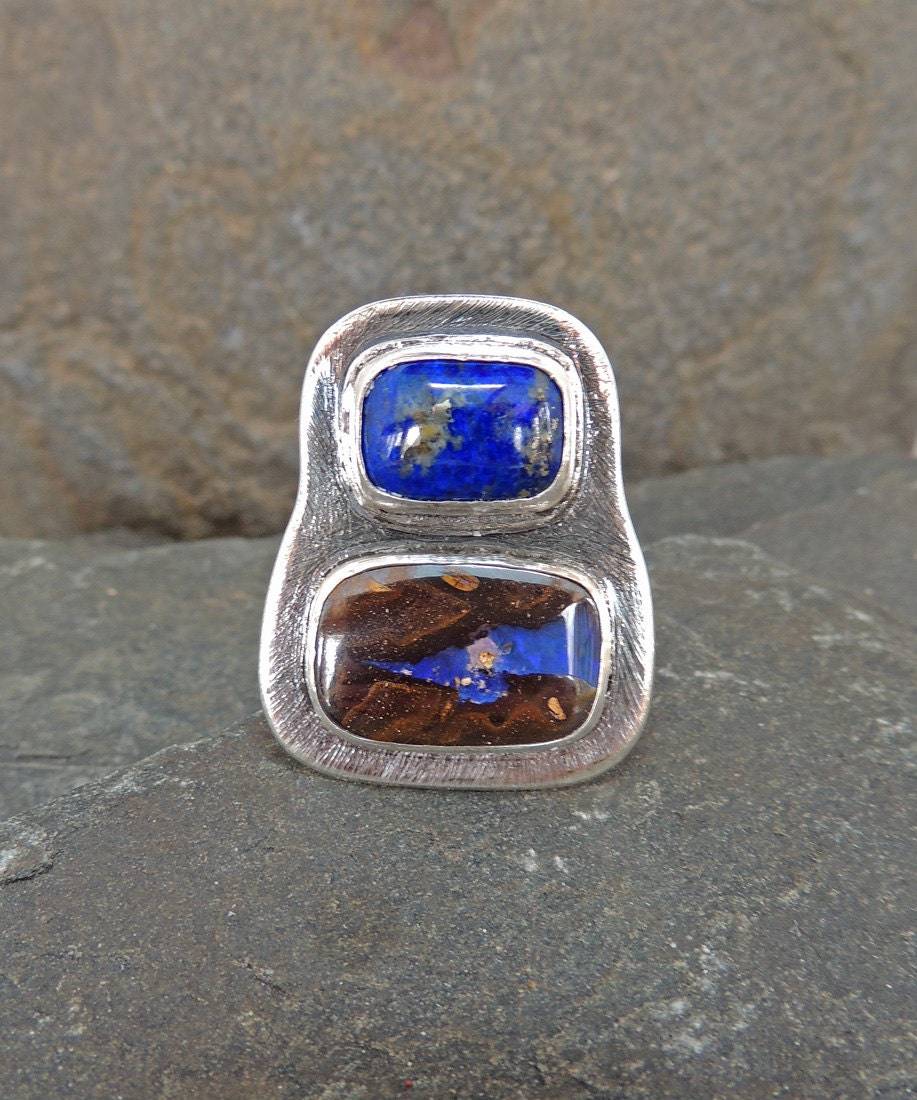 Modern Blue Boulder Opal Ring, Size 6, Deep Blue Lapis Gemstone, Blue Boulder Opal,  Statement Ring, One of a Kind