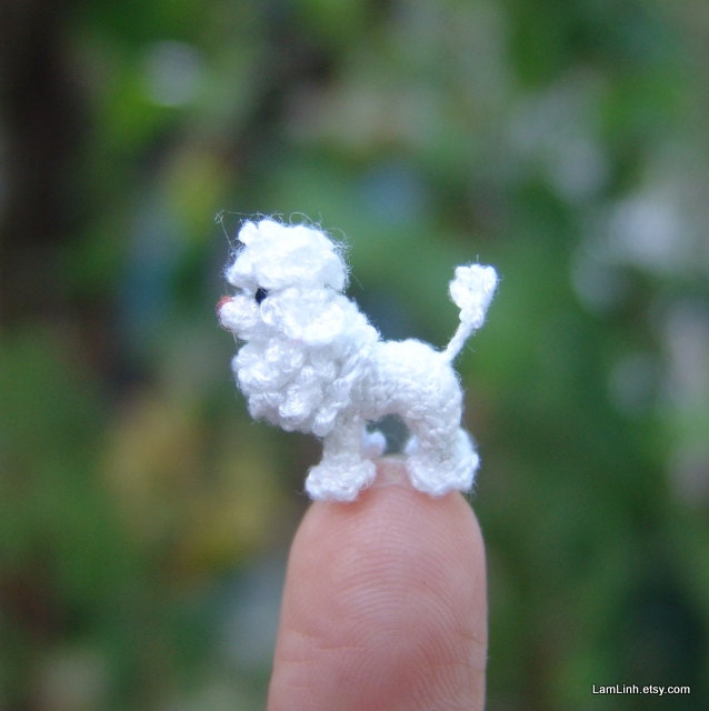 2/3 inch miniature white Poodle dog - Micro amigurumi crochet animal