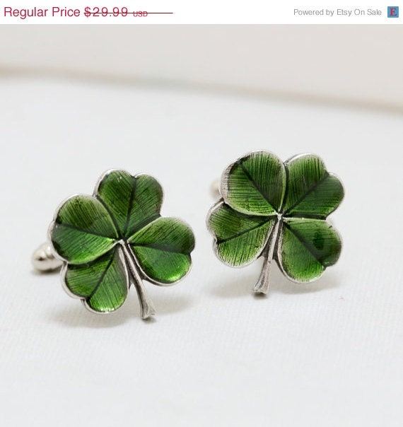 ON SALE Four Leaf Clover Cufflinks Men's Cufflinks Irish Shamrock Steampunk Irish Wedding Men's Accessories Gift Boxed