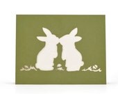 SALE-- Bunny Love - Green - Cut Paper Greeting Card