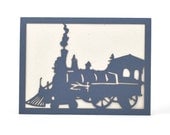 SALE--- Train - Smoky Blue - Paper Cut Greeting Card