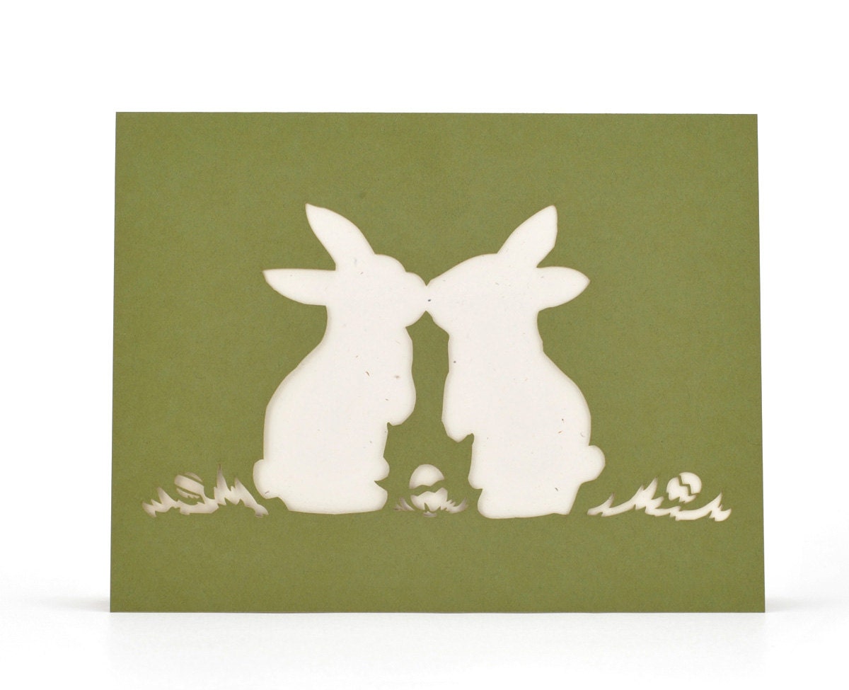 SALE-- Bunny Love - Green - Cut Paper Greeting Card
