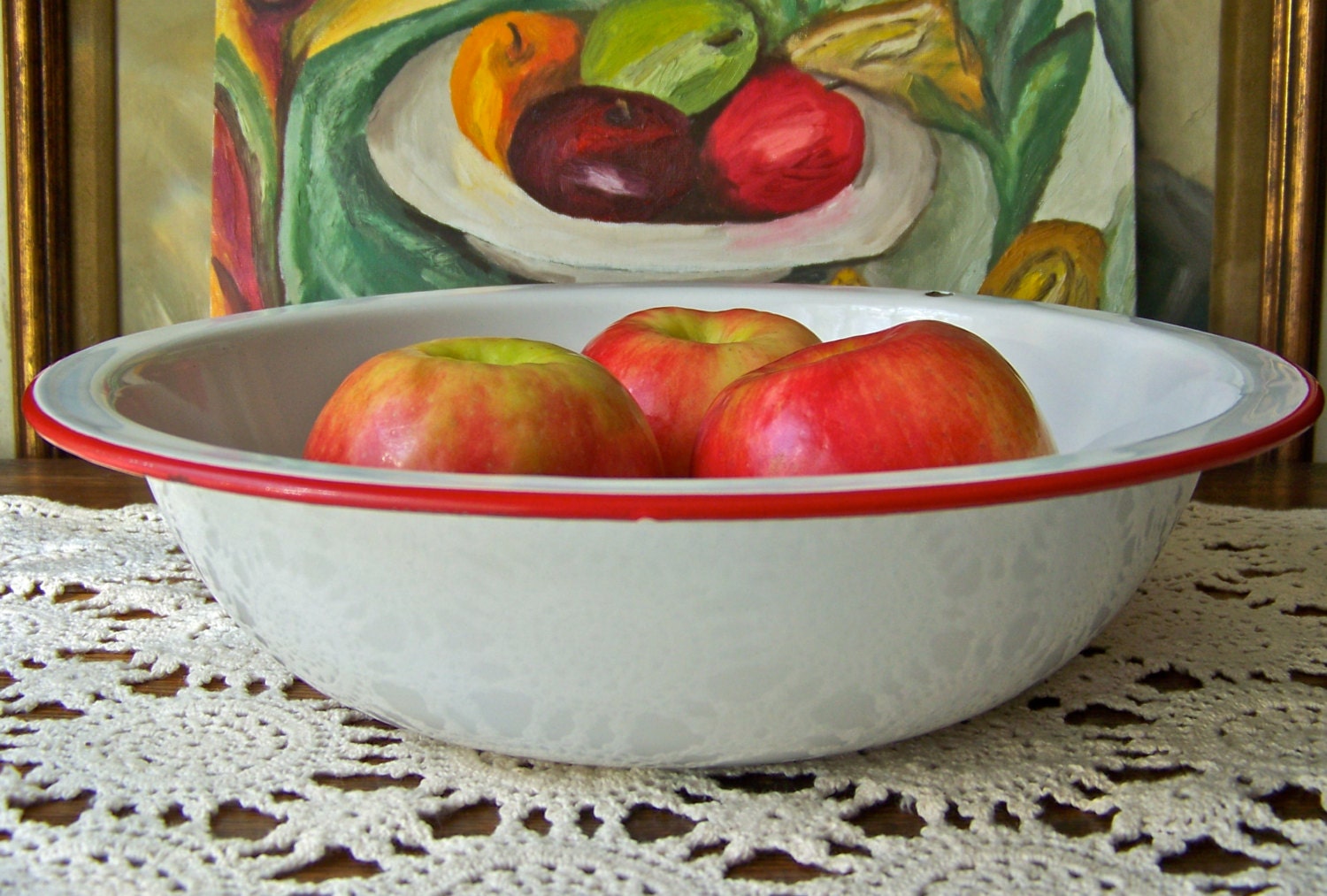 Vintage Enamelware White Bowl Wash Basin