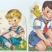 Vintage Greeting Card - Easter - Boy Son - Lot 2 Boy With Duckling Ducks One Flocked