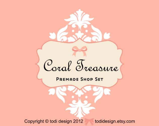 Coral Treasure - Premade Etsy Shop Banner set Il_570xn