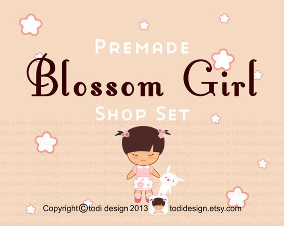 Blossom Girl - Premade Etsy Shop Banner set nd Business Card Design Il_570xn