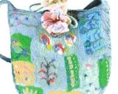 Seamless Felted Bag Purse Blue Pink Patchwork Effect Felt Flowers