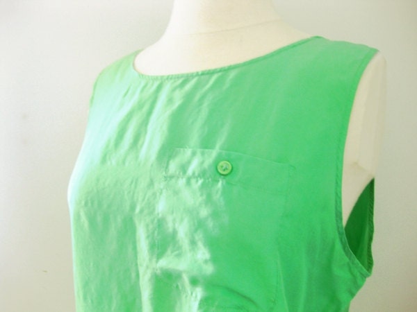 Vintage Silk Emerald Green Pocket Tank Top Womens Medium Large