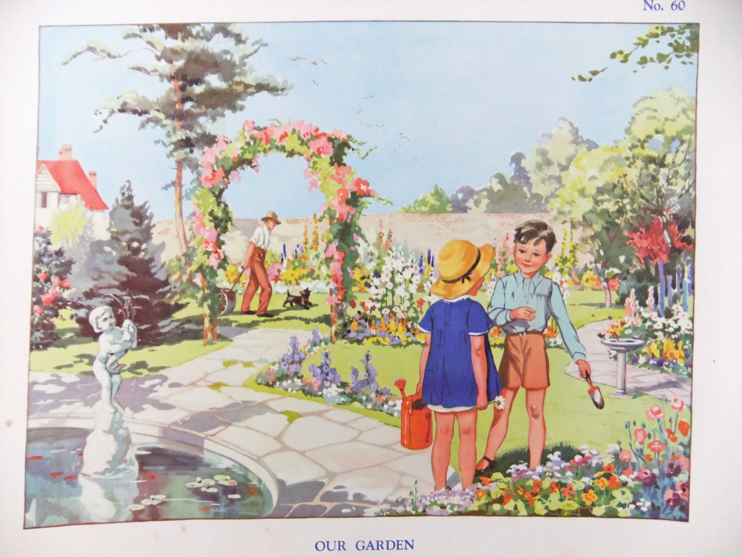 Vintage School Poster, No. 60 Our Garden - Vintage Print - home decor - nursery decor - summer garden