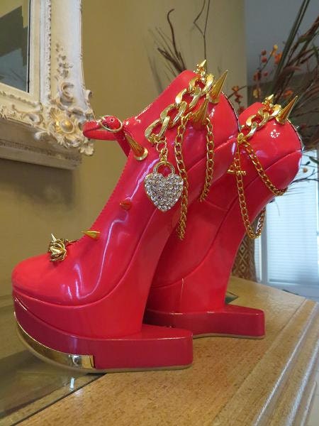 Heel Less Sculpted Platform Spiked Women Shoes Neon Pink size 7...A SpikesByG Design