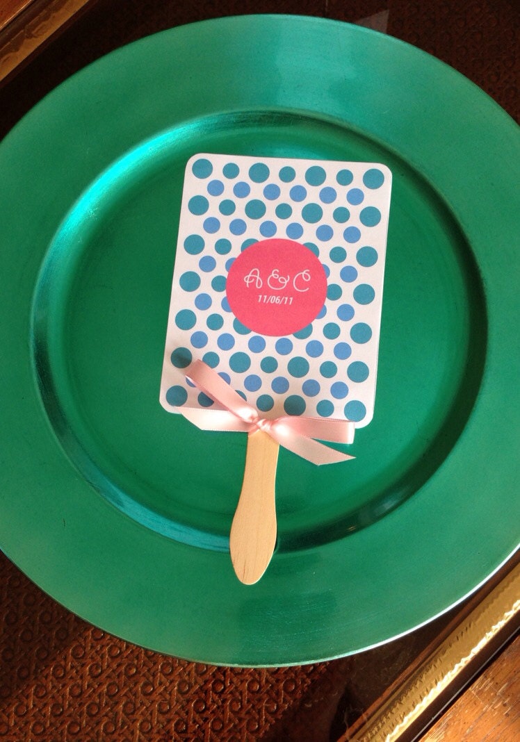 Polkadot wedding program fan - set of 20