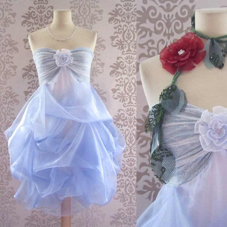 Cocktail Dress Party Dress Prom Dress Bridesmaid Dress : VIVIENNE Floral Lace Romantic Powder Blue Short Strapless Dress Size S/M