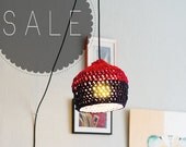 SALE Pendant lamp in red / deep blue. Eco design. Hand crocheted