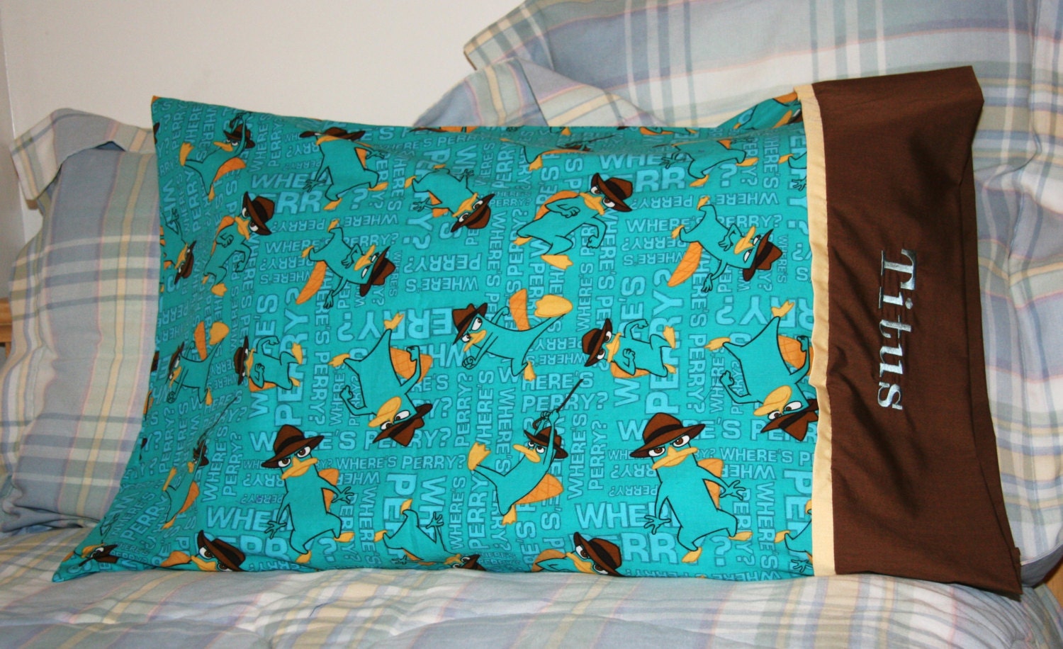 Perry Platypus Pillowcase, Phineas and Ferb - Custom Embroidered Pillowcase
