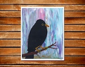 Rain Black Bird Blue Moody Grey Purple Blye Pink Green Art Print