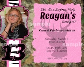 Camo Invitation Photo Birthday Party Printable Pink Zebra Camouflage Buck Deer