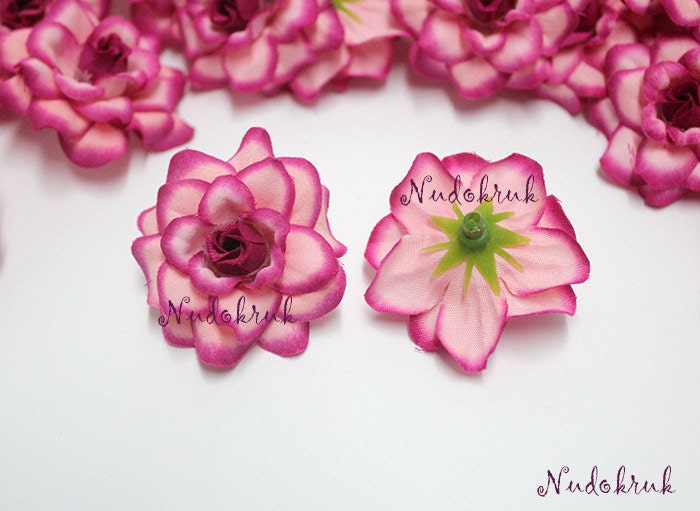 10 Fuchsia & Pink color Roses Artificial Silk Flower Heads for Wedding , Bridal Hair Clip, Bag, Shue Decorate