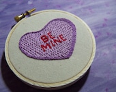 Embroidered Sweet Heart Purple Hoop Be Mine, Decor, Fiber Art, Customizable, Unique, Retro, Candy, Nostalgia