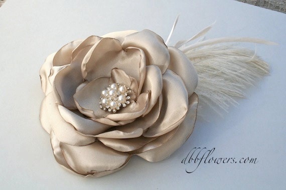 Fabric Flower Hair Piece in Champagne: Lady Catherine