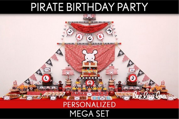 Pirate Birthday Party Package Collection Set Mega Personalized Printable // Pirate Boy Red - B6Pz2 Il_570xn