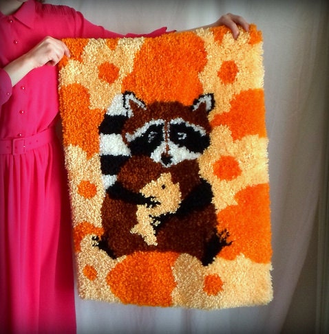 Latch Hook Hungry Raccoon Rug