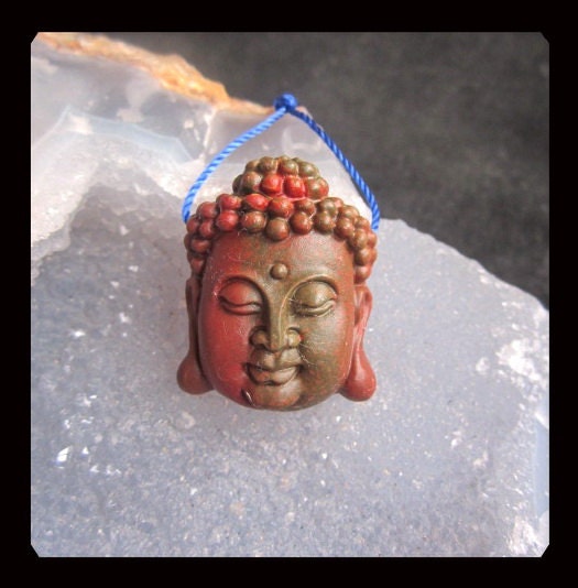 Carved Multi-Color Picasso Jasper Buddha Head Pendant Bead,25x31x12mm,14.52g