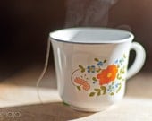 Three Corningware 1978 Wildflower Tea Cups - 3 - original floral orange blue green collectibles 1970s set coffee mugs vintage