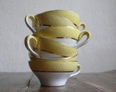 french vintage cups, espresso, yellow and white, gold,  tea, hot chocolate, antique,  French vintage housewares by ancienesthetique on etsy