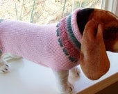 Dog Sweater Hand Knit Pretty In Pink Large 16 inches Long