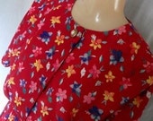 Leslie Faye Bright Red Floral print dress Size 10 1980s