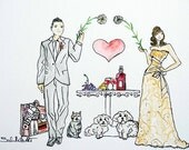 Couple portrait illustration-Wedding, Save the Date, Thank you card, Valentine card