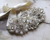Bridal beaded swarovski pearl & crystal luxury couture wedding bracelet/cuff. DUCHESS PEARL
