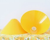 Retro mid century plastic yellow pair of lamp light shades 60s