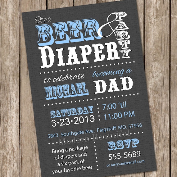 Beer and Diaper Baby Shower Invitation Grey and Blue Beer and Diaper Invitation Party Printable Personalized Il_570xn
