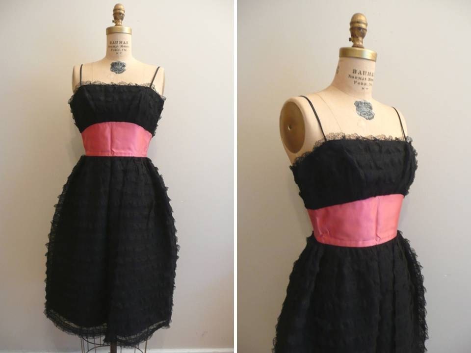 Vintage 1950s Lace Little Black Party Dress 50s Harry Keiser