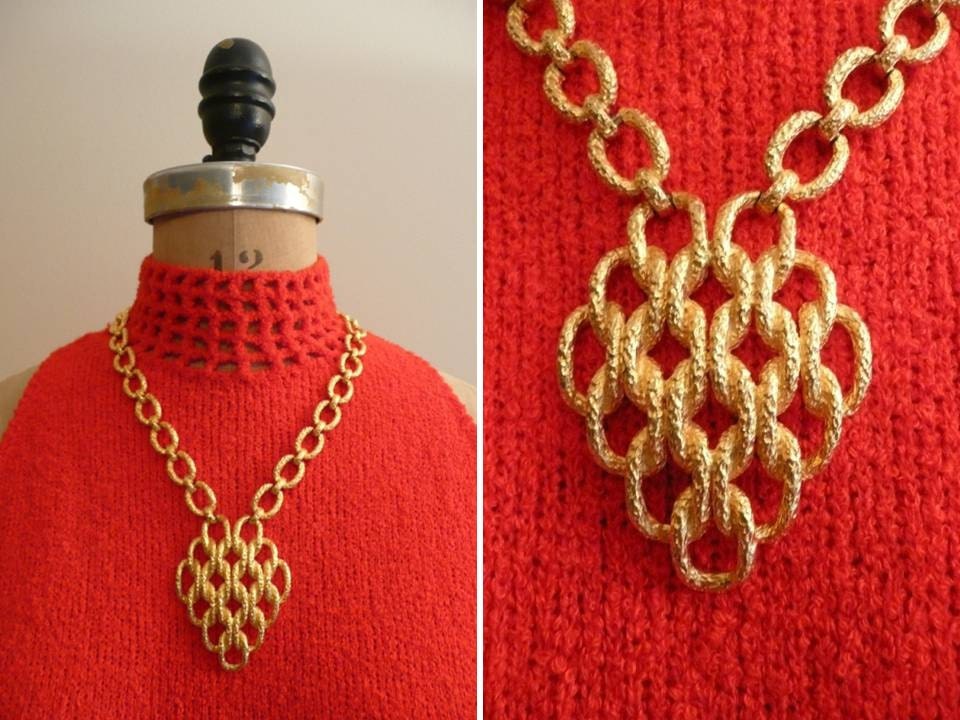 1970s Gold Link Chain Necklace Vintage 70s