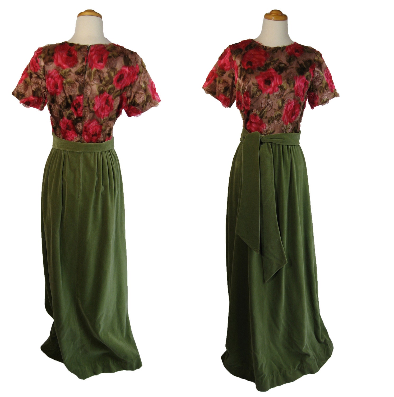 1960s Vintage Italian Velvet Floral Gown by TONY KRUPA.  Made in Italy.