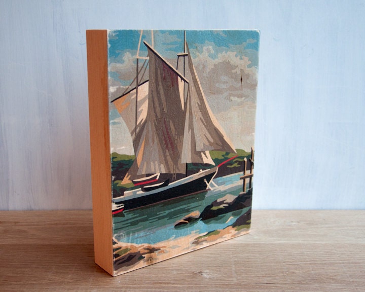 Paint by Number Sailboat Art Block - 8" x 10", nautical, sailing, seascape, marine