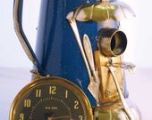 Birdhouse Bird house Repurposed Upcycled Custom Porcelain Enamel Blue Kettle Big Ben Alarm Clock Storage Found Objects Metal Recycled OOAK