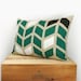 Chevron pillow cover, geometric print - Hand printed arrows pattern in emerald green, black and white on beige canvas - 12x18 lumbar pillow
