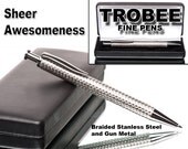 Awesome gift for a man, braided stainless steel ballpoint writing pen.