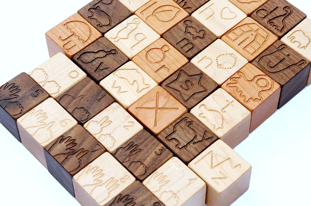 Alphabet and Counting Wood Toy Blocks With Gift Bag