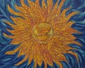 Contemporary Smiling Sun with Texture...Acrylic Painting... Large Square Art...30x30 Canvas...Yellow & Blue Art