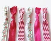 Red and Pink Hair Ties Chevron Flower Print