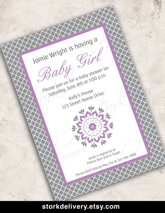 Digital Baby Shower Invitation - Baby Girl Pottery Barn Dahlia Bedding Collection - DIY Printable